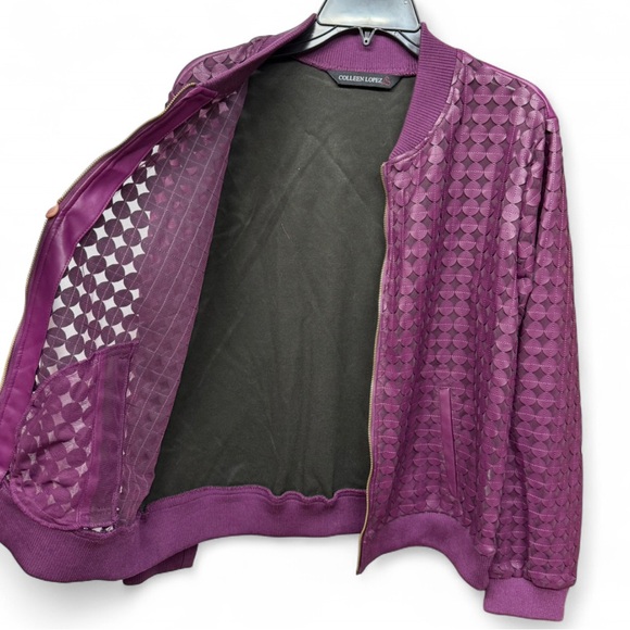 Colleen Lopez "Dream Weaver" Laser-Cut Faux Leather Bomber Jacket - Picture 5 of 9